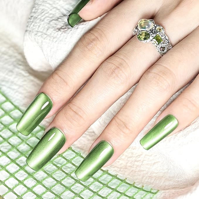 JODSONE Cat Eye Gel Nail Polish 16.5ml Light Green Single Colors for Holographic Glitter Cat Eye with Magnet at Home DIY Need U V Lamp