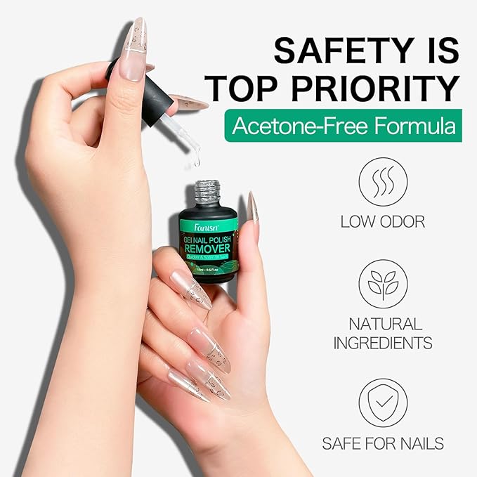 Gel Nail Polish Remover with Tools, 15ml (0.5 fl oz) - Acetone-Free, Quick Removal in 2-5 min, No Foil Soaking Needed, Safe for Natural Nails，Home DIY Use