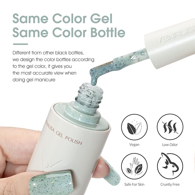 VENALISA Eggshell Green Glitter Gel Nail Polish 1 Pcs 10ML Soak Off Salon Manicure DIY at Home Nail Art For Girls Women