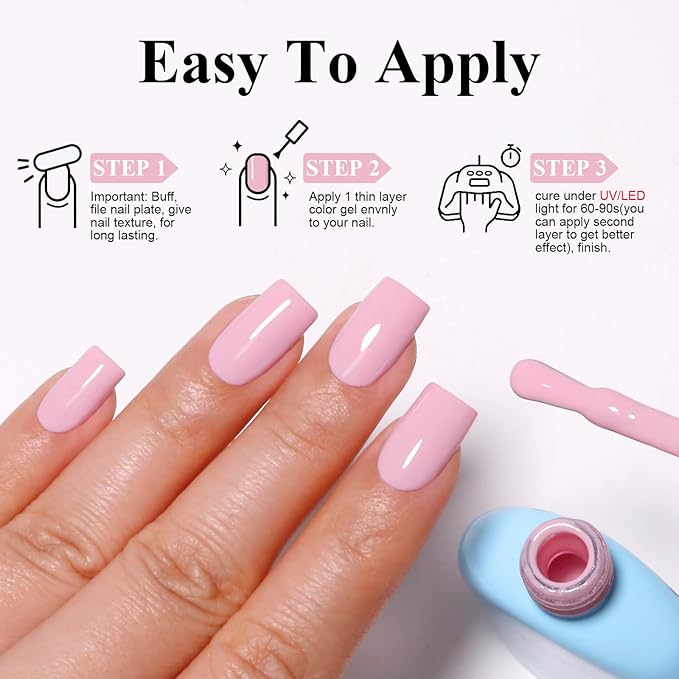 Imtiti Pink Gel Polish, Light Pink Gel Polish 3 in 1 One Step Gel Polish Kit, Soak Off LED U V Gel Polish Nail Art Starter Manicure Salon for Women Girls 0.3 Fl Oz