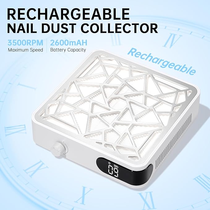 Nail Dust Collector, Cordless Dust Collector Nail Tech, Powerful Vacuum Fan Vent Dust Collector Extractor Dust Suction Machine for Acrylic Nails Polishing, Nail Salon&Home, White