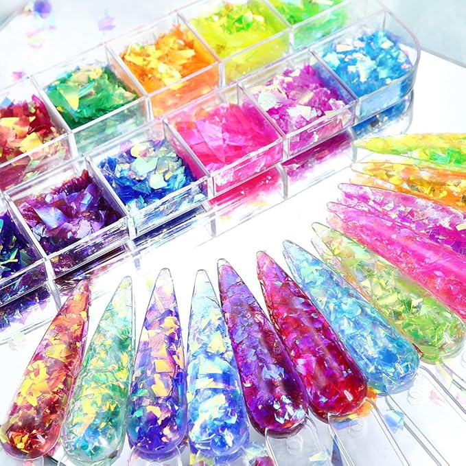 24-Color Mermaid Nail Glitter & Sequins - Irregular Fluorescent Holographic Nail Stickers for DIY Makeup Decoration