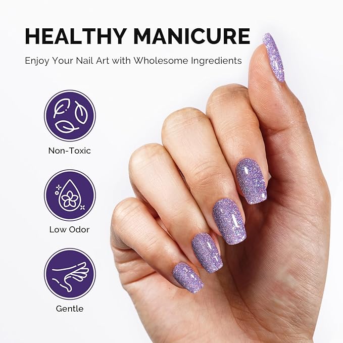 MelodySusie Galaliver Glitter Gel Nail Polish, 15ML Sparkly Shimmer Gel Polish Soak Off UV LED Cured Long Lasting Gift for Women DIY Nail Design Nail Art Manicure Courage Purple X05