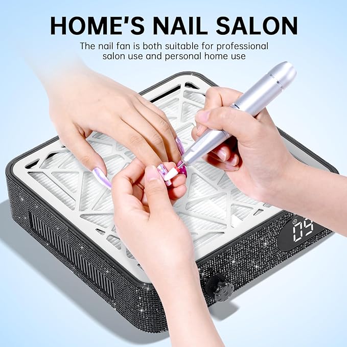 Nail Dust Collector, Cordless Dust Collector Nail Tech, Powerful Vacuum Fan Vent Dust Collector Extractor Dust Suction Machine for Acrylic Nails Polishing, Nail Salon, Black Diamond