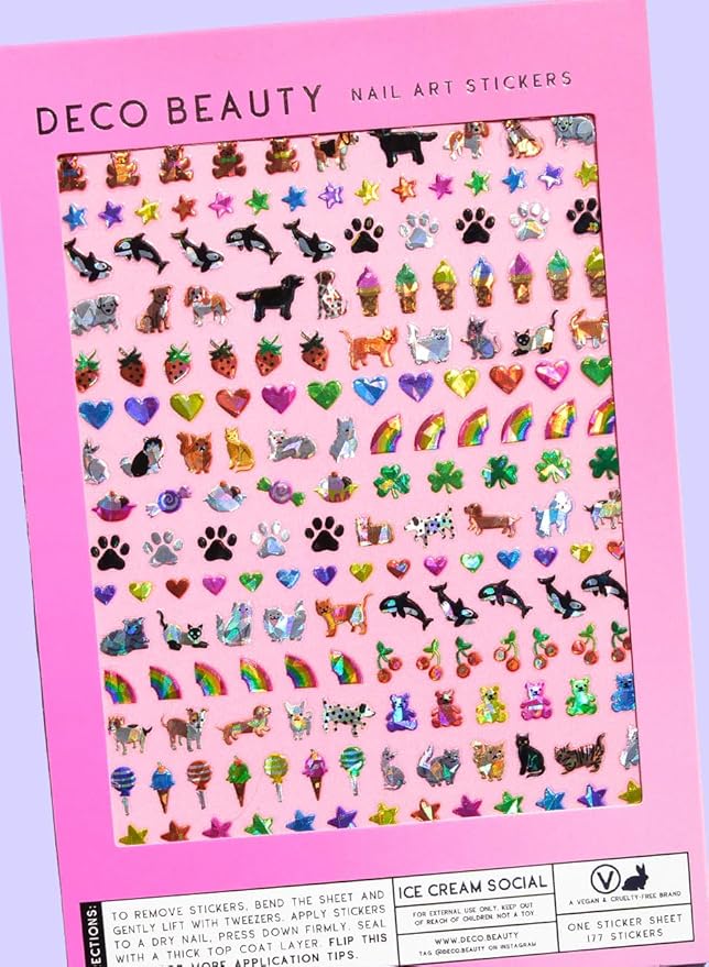 Deco Beauty Ice Cream Social Nail Stickers - Lightweight & Easy-to-Apply Nail Art with Trendy Designs - Durable & Long-Lasting Nail Stickers for Women, Ideal for DIY Manicures & Salon-Quality Nails