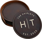 Custom Round Engraved Coasters, Personalized Leather Coaster, Laser Engraved by Obsidian+Home+Creations