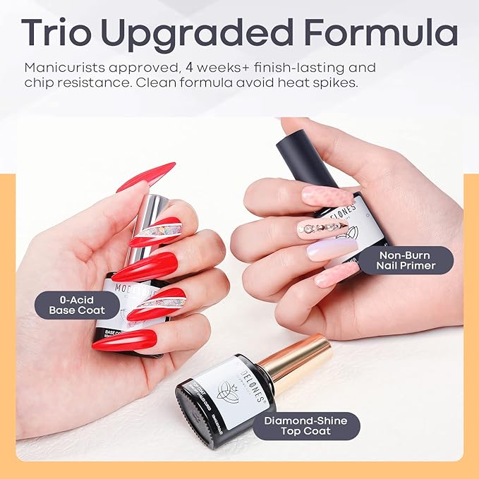 modelones Gel Top Coat and Base Coat With Nail Primer, 3 Pcs No Wipe Clear Base and Top Coat Nail Bonder Primer Super Shiny Gel Polish Home DIY Manicure 10 ml