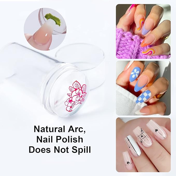 X&D Nail Art Stamper Clear Jelly Nail Art Stamping Transparent Silicone Rubber Nail Polish Stamper with Acrylic Scraper, Spare heads, Stainless Steel Plate Kit for French Tips and Transfer Images B