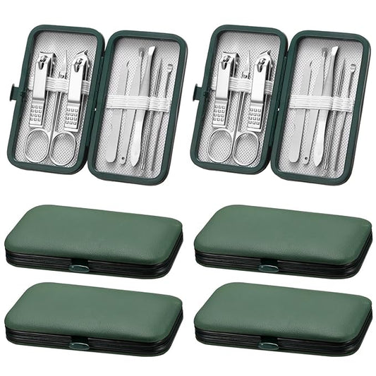 Hanaive 6 Set Manicure Set 48Pcs Nail Clippers Pedicure Kit 8 in 1 Stainless Steel Grooming Kit Professional Nail Care Tools with Luxurious Travel Case for Men Women Gift(Green)
