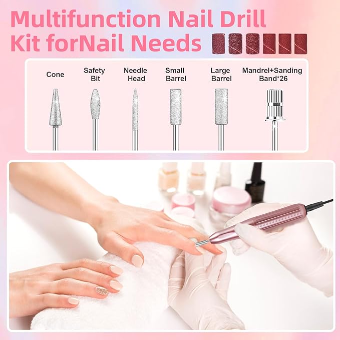 Major Dijit Acrylic Nail Kit with Drill - Starter Set with White Pink Clear Acrylic Powder, 6 Gel Polishes, UV LED Lamp, Nail Decorations and Tools for Home Manicure