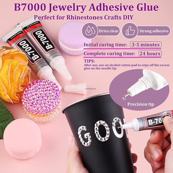 30000Pcs Resin Rhinestones for Bedazzling with Tweezers, Silver Rhinestones for Crafting with B7000 Jewelry Glue for DIY Crafts Clothing Tumblers Shoes Fabric Nail Art