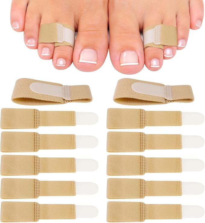 10 Pack Adjustable Fabric Toe Wraps - Comfortable Toe Corrector Protectors for Bunion Relief and Foot Care