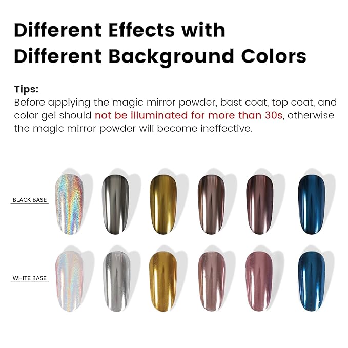 8 Colors Chrome Nail Powder Set Metallic Mirror Effect Holographic Pigment Powder Iridescent Pearlescent Nail Art Decoration for Manicure & Women Gift, 8 Boxes