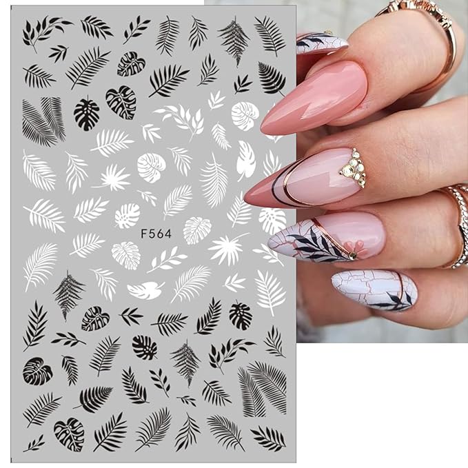 8 Sheets Flower Vintage Vine Nail Stickers, 3D Self-Adhesive Vintage Flower Pattern Nail Decals Black and White Leaf Flowers Nail Design Butterfly Pegatinas Uñas for Women Girls Nail Art Decoration