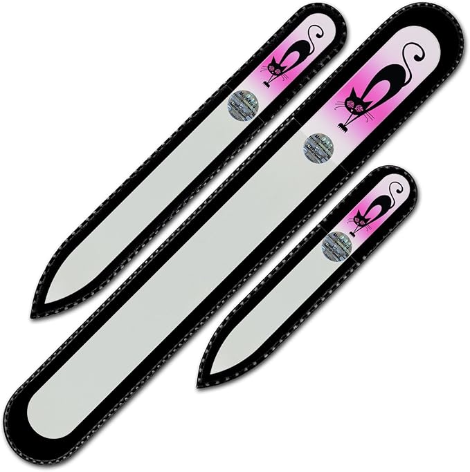 Mont Bleu Set of 3 Cats Crystal Nail Files Hand Decorated with Crystals - Handmade - Czech Tempered Glass