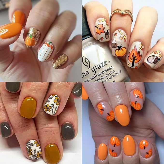6 Sheets Fall Nail Stickers 3D Self Adhesive Thanksgiving Nail Decals Cute Pumpkin Nail Art Stickers Sunflower Maple Leaf Flower Nail Design Sticker Supplies for Women DIY Autumn Nail Decoration