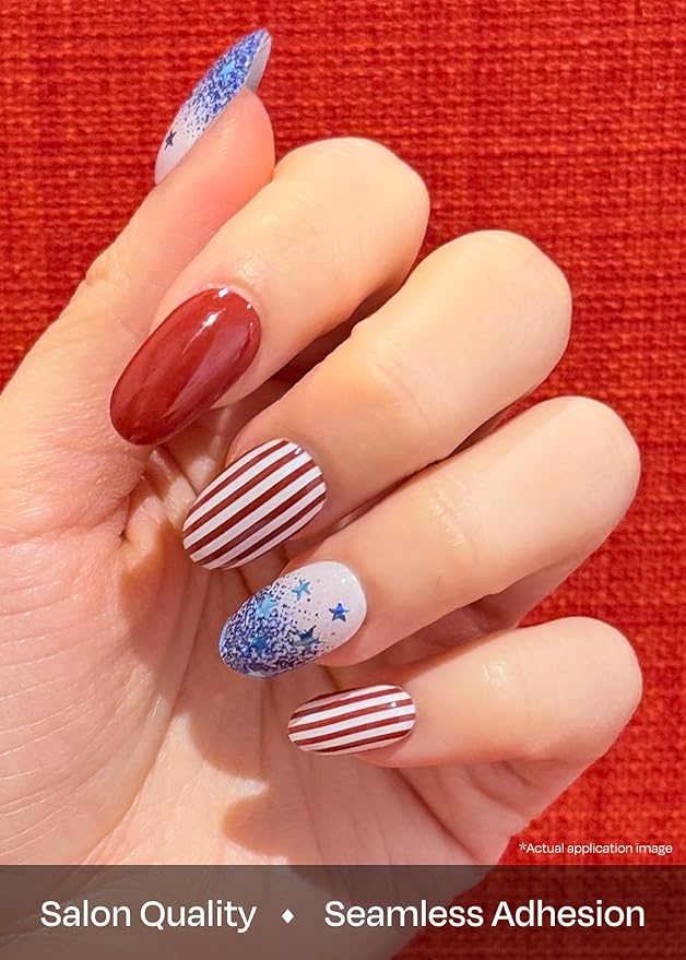 ohora Semi Cured Gel Nail Strips (N Spangled Burst) - Works with Any Lamps, Salon-Quality, Long Lasting, Easy to Apply & Remove - Includes 2 Prep Pads, Nail File & Wooden Stick
