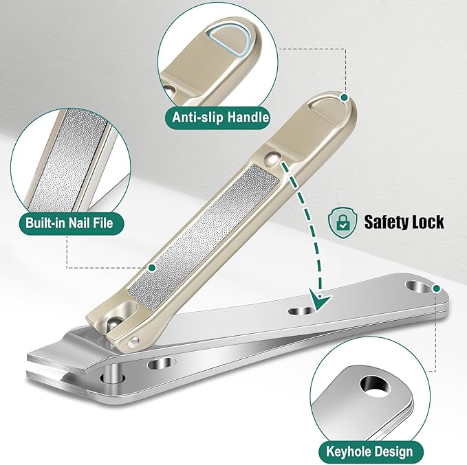 Nail Clippers for Men Thick Nails with Catcher, Upgraded Slanted Ingrown Toenail Clippers for Seniors, No Splash Fingernail Clipper with Wide Jaw Opening, Heavy Duty Nail Clipper for Thick Toenails