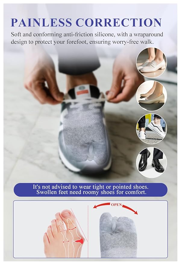 Happy Feet Alignment Socks, Adjustable Yoga Toe Separators For Men Women, Wearable On The Go, Gray S
