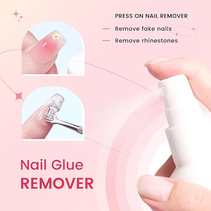 AIJIMEI Spray Nail Glue Remover Kit 4fl.oz NailGlue Remover for Press onNails with 5pcs Nail Crystal Rods for Quickly Remove NailGlue Gel Remover(120ML)
