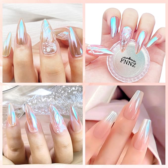 Unicorn Chrome Nail Powder, Aurora Unichrome Mermaid Aurora Nail Powder Pigment Pearlescent Nail Art Glitter Decoration for Home DIY Nail Salon Manicure - Glacier Ocean