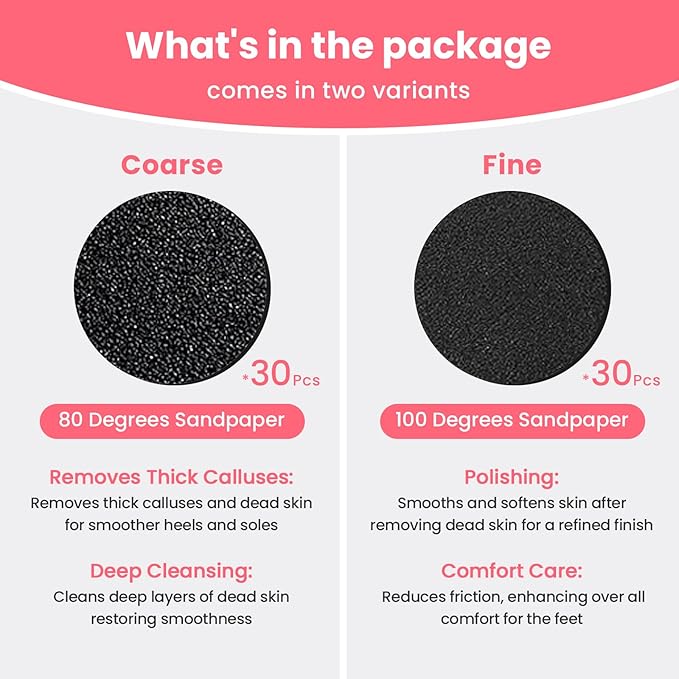 60 Pcs Sandpaper Set 1.7'' x 1.7'' for Electric Foot Callus Remover,Pedicure Disc,Sander Discs Replace Set