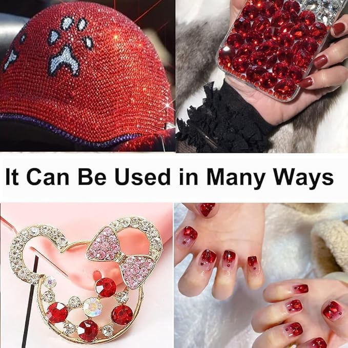 2680 Pcs 3D Red Nail Rhinestones, 120Pcs Big Red Glass Crystal Nail Gems Stones Charms Stones with Bling Diamond Flatback Round Beads, Clear Charm Jewelry for DIY Face Craft Decoration