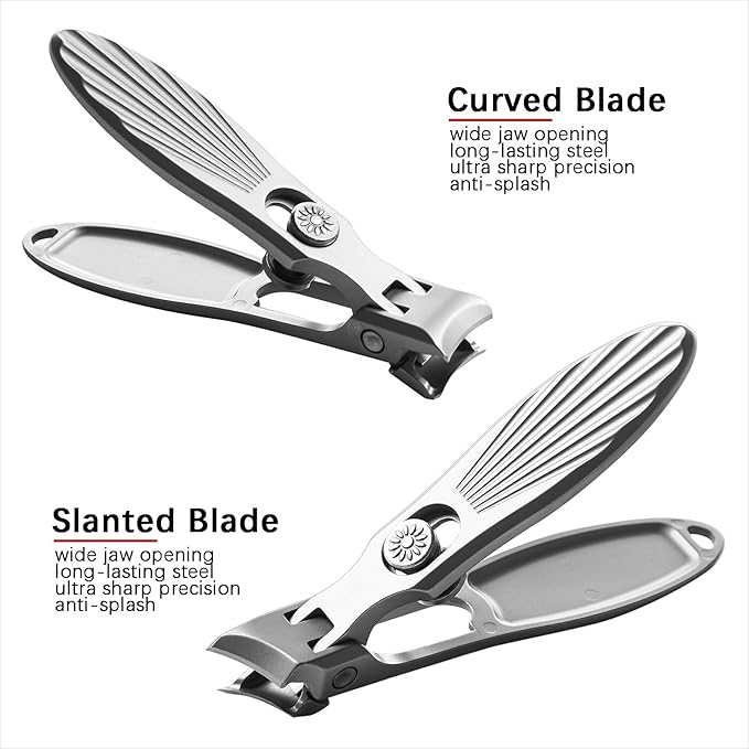 Curved and Slanted Nail Clippers Set for Men, Toe Nail Clippers for Seniors Thick Toenails, Large Wide Jaw Opening Sharp Nail Cutter with Catcher Heavy Duty for Adult Women