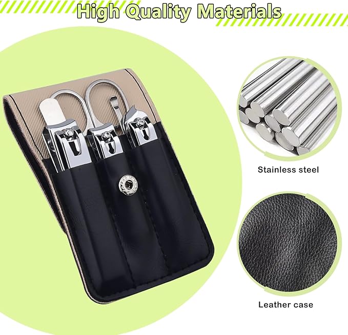 Nail Clippers Set, 6 Pcs Toenail Clippers Stainless Steel Fingernail Clippers Manicure Set with Leather Case, Idea Gift for Men Women Mom Dad Christmas Birthday, Black