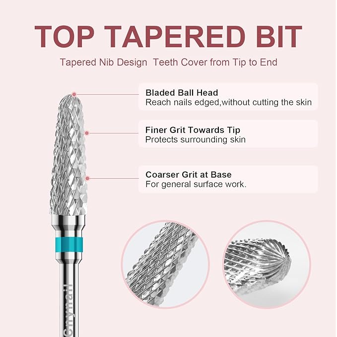 3/32" 2PCS Clean Cone Bits Medium Grit Carbide Cuticle Cleaner Bit for Electric Nail Drills – Professional Manicure Tool for Nail Salons and Home Use (M Grit. Silver)