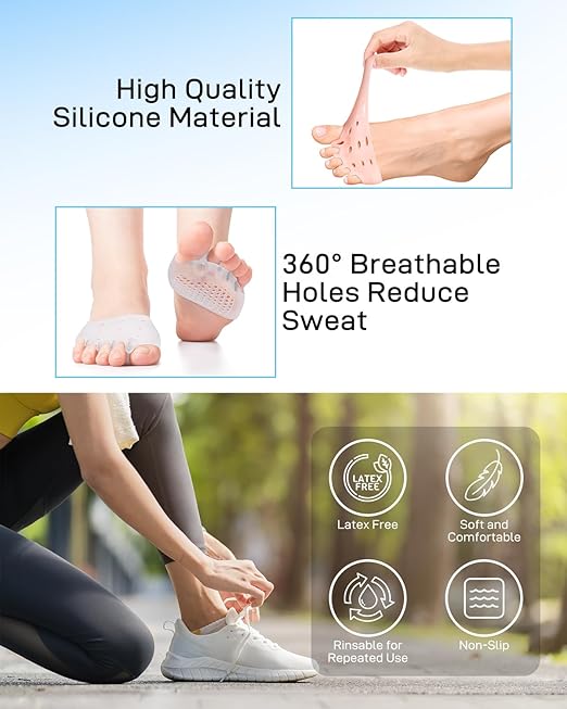 4 Pairs Silicone Toe Spacers Separators for Women Men Bunion Corrector, Hammertoe Straightener, Breathable Metatarsal Foot Support Pads Toe Cushions for Pain Relief (Beige and Clear)