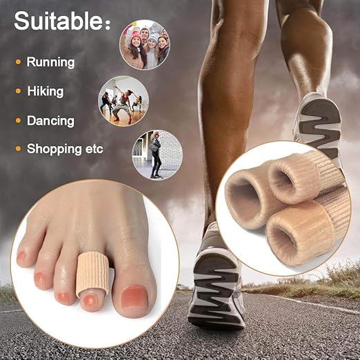 5 Pack Cut Toe Tube Sleeves Made of Elastic Fabric Lined Silicone Toe Sleeve Protector for Stress Pain Relief Corn and Calluses Remover (Medium, 15cm Length)