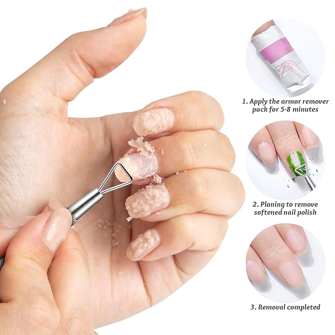 Uonlytech 4 Pcs Nail Polish Scraper and Gel Polish Remover Tool Set Stainless Steel Armor Removal Planer with Triangular Cuticle Pushers for Precise Nail Cleaning