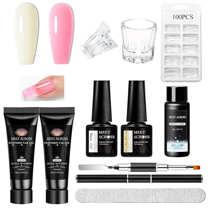 MEET ACROSS Poly Nail Gel 10Pcs Nail Extension Gel Set and Nail Extension Starter Kit for Beginners Nail Art DIY Home Gifts for Women (SET-4, 10pcs)