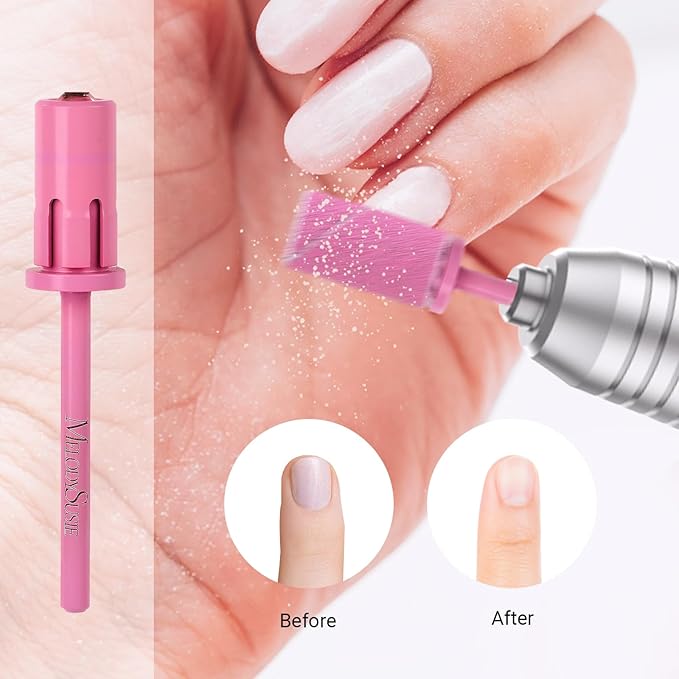 MelodySusie Crystal Top Mandrel Bit for Nails, 3/32'' Easy Off Nail Drill Bits for Sanding Bands, Suitable for Acrylic Nails Gel Manicures and Pedicures, Pink Blossom