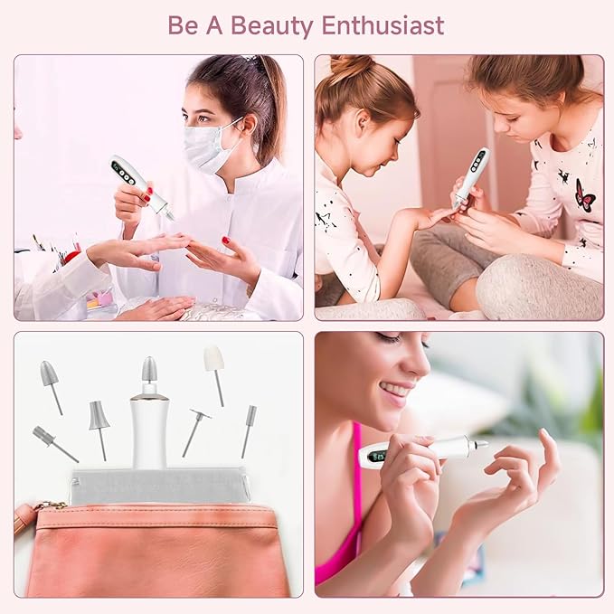 4 Pack Professional Nail Drill Kit – 10 Interchangeable Heads & 100 Sanding Bands for All Nail Types, White