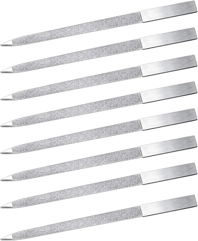 8 Pack Diamond Nail File 7 inch Metal Fingernail Files, Stainless Steel Double Side Nail File for Salon Home and Travel Men Women