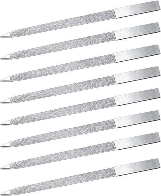 8 Pack Diamond Nail File 7 inch Metal Fingernail Files, Stainless Steel Double Side Nail File for Salon Home and Travel Men Women