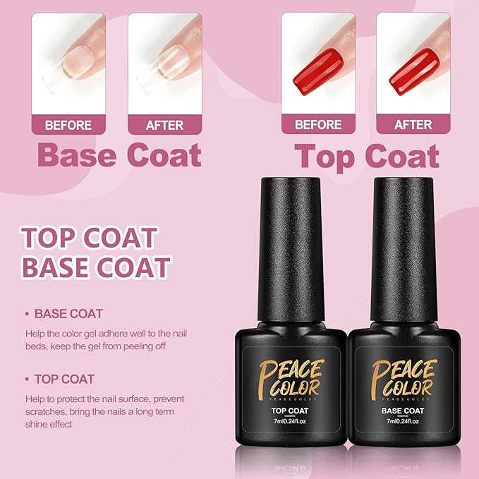 PEACECOLOR Gel Nail Polish Kit with U V Light, 6 Colors White Nude Pink Jelly Sliver Glitter Gel Polish Kit 50PCs False Tips Base Top Coat Nail Art Stickers Manicure Tools Salon DIY Home for Women