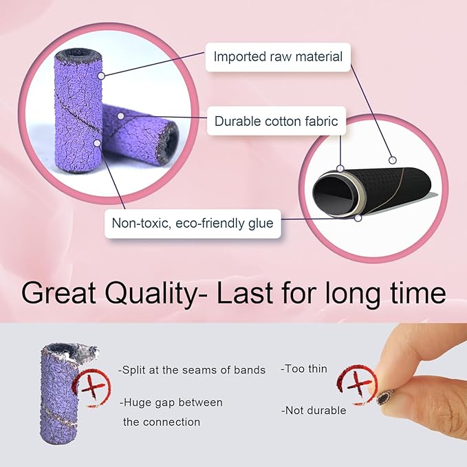 Sanding Bands for Nail Drill Nail Drill Bits Set, Corfulra Upgraded Small Sanding Bands with Mandrel Bit, 100 pcs 180 Fine Grits for Natural Nail, Nail Accessories of Nail Tech Must Haves, Purple