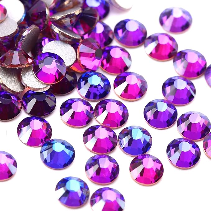 Novani Purple Rhinestones, Flatback Loose Crystal Gemstones 1440pcs Glass Rhinestones for Clothes Shoes Crafts Makeup Nail Art and DIY Decorations(SS6, Purple Velvet)