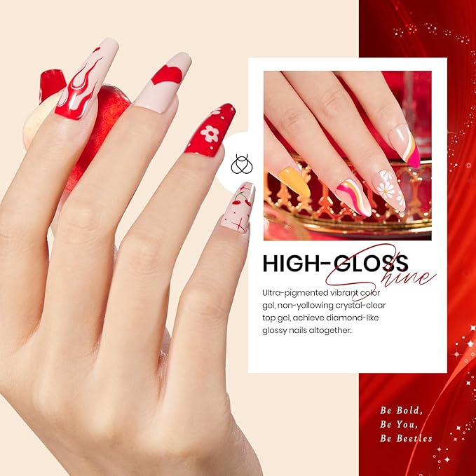 Beetles Winter Gel Nail Polish Kit - 23Pcs Burgundy Red Brown Orange Purple Colors Gel Polish Set Brown Gray Blue Green Soak Off Uv Gel Base Top Coat Gifts for Girls Glowing Attraction