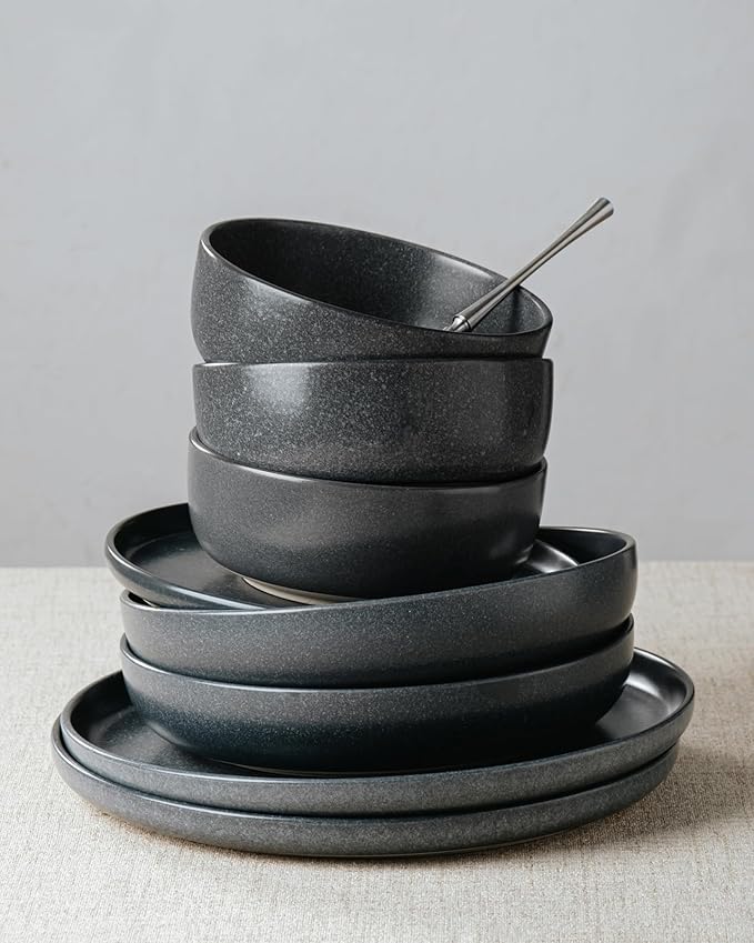 Famiware Milkyway 12-Piece Stoneware Dinnerware Set, Matte Dark Charcoal | - Image 4