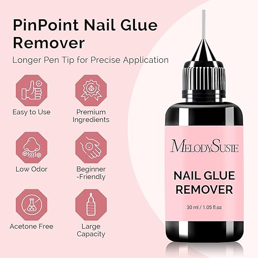 MelodySusie 30ML Nail Glue Remover for Press on Acetone Free Nail Polish Remover Multi-Functional Remover for Nails Tips Gentle Glue Remover for Gel x Nails for Home Salon