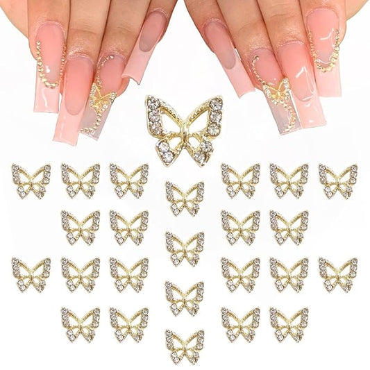 24pcs Golden Butterfly Nail Charms Bulk 3D Charms for Acrylic Nails, Gold Butterflies Nail Rhinestones Charms Nail Alloy Studs Art Jewels Diamonds Gems Decor Supplies for Nails Face Makeup DIY