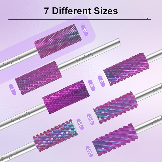 3/32" Small 5.35MM Barrel Bit Tungsten Carbide Nail Drill Bit Safety Bit for Gel & Acrylic Removal, 2- Way Rotating Efile Tip, Salon Electric File Accessory (XF Girt, Purple)