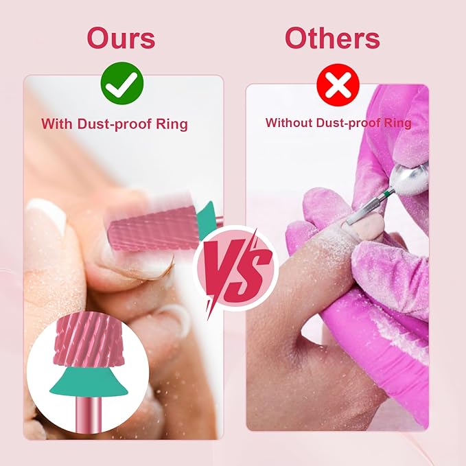 3/32" Large Tapered Smooth Top Bit Tungsten Carbide Nail Drill Bit Safety Bit for Gel & Acrylic Removal, 2- Way Rotating Efile Tip, Salon Electric File Accessory (C Girt, Rose Red)