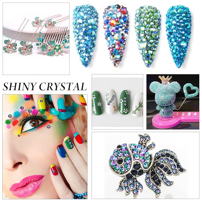 Novani Rhinestones 3000Pcs Flatback Crystal Round Loose Gemstones Glass Rhinestones for Crafts Makeup Nail Art Clothes Shoes DIY Decorations(SS8, 2.3-2.5mm,Green Flame)
