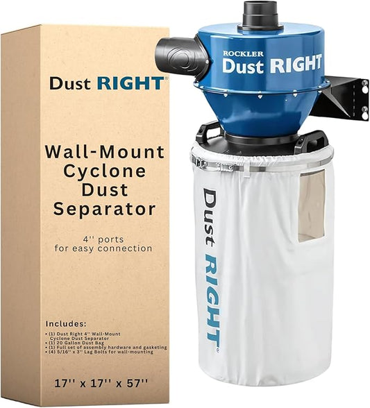 4" Wall-Mount Cyclone Dust Separator - Space-Spacing Cyclone Dust Collectors for Woodworking - Two-stage System Sawdust Collector for Airflow - Easy-to-Assemble Dust Collection Fittings