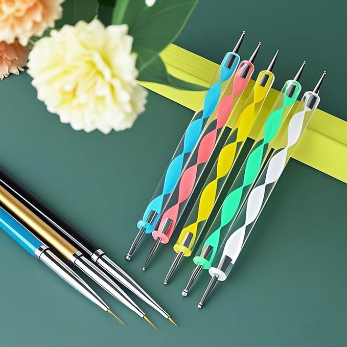Nail Dotting Tools Set – 5PCS Dual-Ended Dotting Pens & 3PCS Nail Art Brushes for DIY Nail Art, Painting & Design